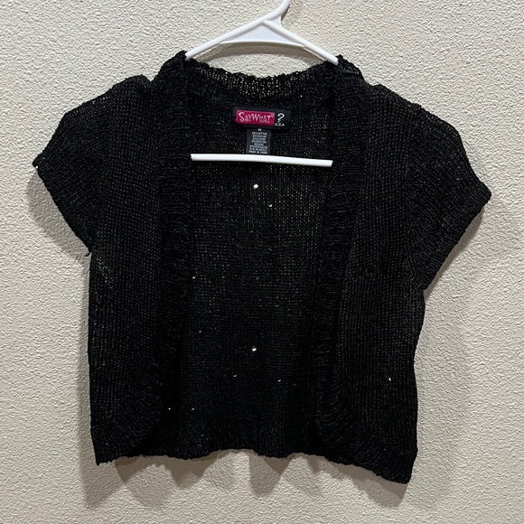Say What? Sweaters - Say What? Black Short Sleeve Sparkle Knit Cardigan